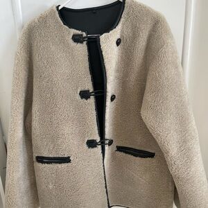 Mango Women's Cream Faux Shearling Jacket. Size Large
